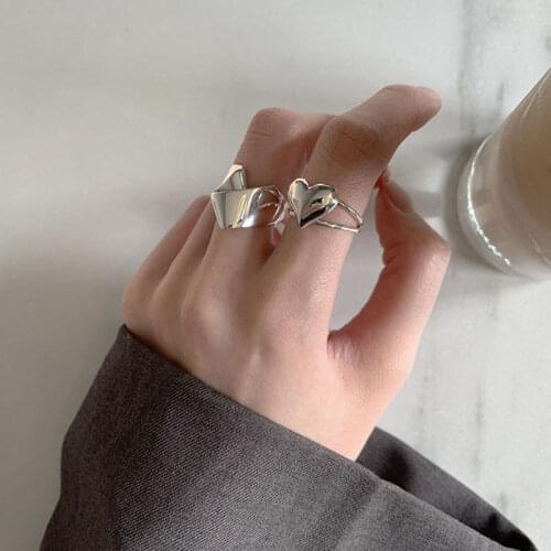 925 Sterling Silver High Polish Irregular Folding Love Heart Open Finger Ring for Women Party Jewelry Gifts Dropshipping S-R845
