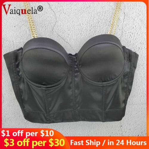 Mesh Push Up Bralet Womens Corset Bustier Bra Night Club Party solid chain shoulder strap camisole influencer fresh sexy jacket