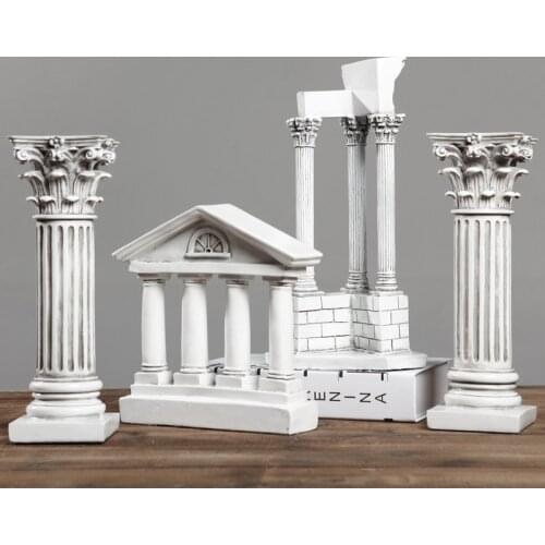 Resin European Architecture Figurines Greek Temple Roman Column Sculpture White For Home Decor Gift Restaurant Decoration