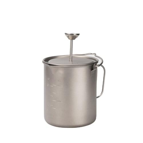 25.40oz[750ml] Titanium Cup Camping Coffee Pot Outdoor French Press Pot Camp Cooking Pot Multi-Functional Travel Mug