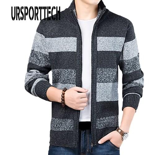 URSPORTTECH Brand Sweater Men Cardigan New Fashion Thick Slim Fit Jumpers Knitwear Warm Autumn Korean Style Casual Clothing Male