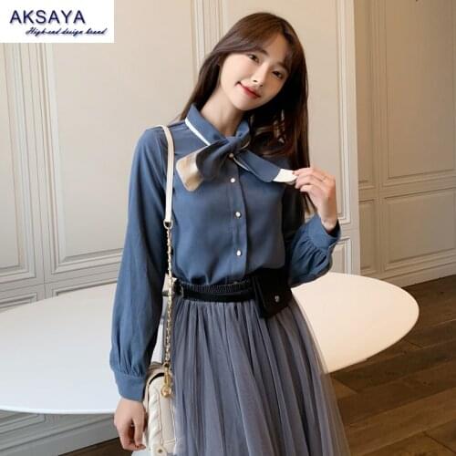 Spring Autumen High Quality Women Long Sleeve Blouse Shirt New Fashion Korean Womens Warm Shirt Original Design Bow