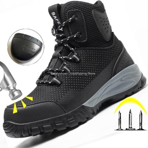High Quality Men Boots Steel Toe Rubber Safety Shoes Men Puncture Proof Work Sneakers Male High Top Winter Boots Protective Shoe