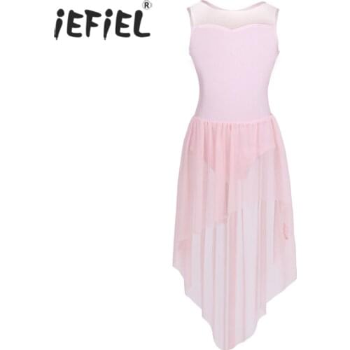 IEFiEL Girls Lyrical Dance Costumes Ballerina Tutu Dancewear Open Back High-low Ballet Dance Dress Gymnastics Leotard for Kids