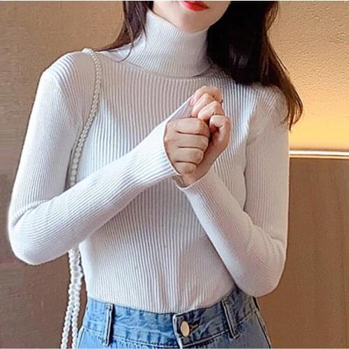 2021 Autumn Winter Women Sweaters Korean Slim Ribbed Turtleneck Pullover Long Sleeve Knitted Sweater Jumper Soft Warm Pull Femme