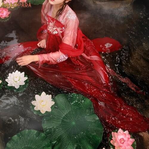 Wan Niang-Beautiful Womans Elegant Hanfu Ruqun Chinese Tradition Style Chiffon Vintage Gorgerous Dress 2Pcs Set