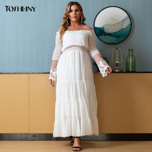 Tosheiny 2021 Plus Size Dresses Lace Bodycon One Shoulder Bandage Evening Party Elegant Ruffle Detail Long Sleeve Vestidos Black