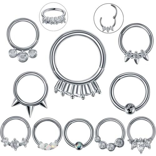 1PC Steel Hinged Nose Hoop Septum Clicker Ring Daith Helix Earring Tragus Cartilage Piercings Captive Hoop Ring Labret Jewelry
