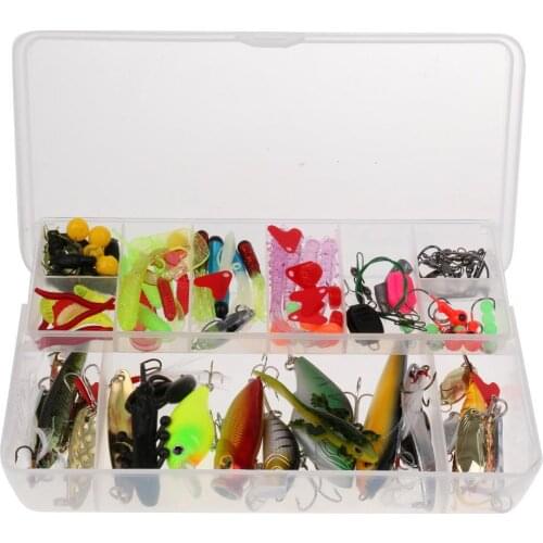 105Pcs Fishing Lures Kit Soft Hard Baits Hooks Fishing Accessories Assorted