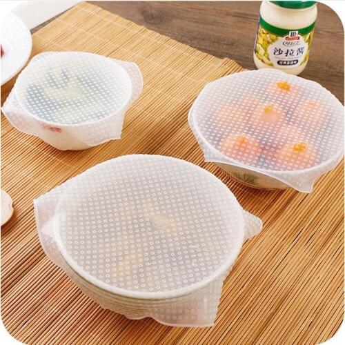 3pcs Reusable Silicone Plastic Wrap Seal Vacuum Food Fresh Magic Wrap Lid Cover Stretch Vacuum Food Wrap Kitchen Tools S M L