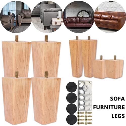4 Pcs Solid Wood Furniture Legs Inclined Cone Sofa Bed Cabinet Table and Chair Replacement Feet Sloping Foot Height 6/10/15cm