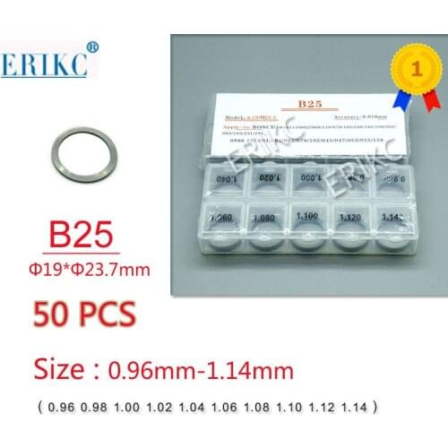 50PCS ERIKC High Accuracy Adjusting Shims B25 Size 0.96mm--1.14mm Common Rail Injector Shims Repair Kits for BOSCH 0445110