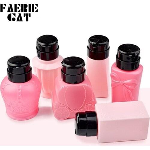 6 Types Pink Cute Bowknot Pump Dispenser Liquid Alcohol Press Nail Polish Remover Cleaner Bottle Make Up Refillable Container