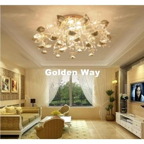 Free Shipping Gold Color Ceramic Rose Ceiling Lamp Crystal Light Bedroom Luminarias Home Decor Creative LED Crystal Ceiling Lamp