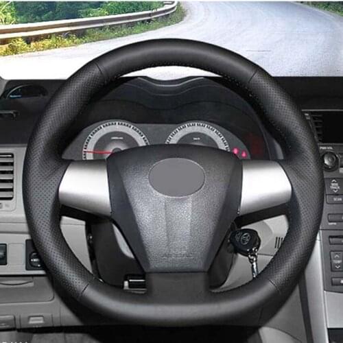 Handsewing DIY Car Steering Wheel Cover Black Artificial Leather Steering Wheel Cover for Toyota COROLLA 2011 RAV4 2012