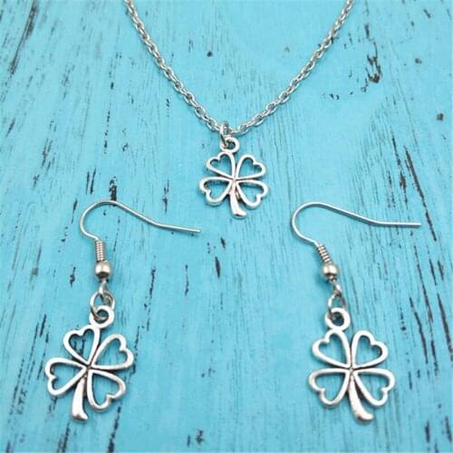 Four Leaf Clover Vintage Earring Necklace Sets Jewelry Set Antique,Fashion Women Christmas Birthday Girl Gifts