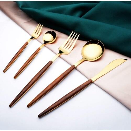 Stainless Steel Campstrix Wooden Shank Scoop Japanese Western Food Row Dessert Fruit Fork Stir Spoon Kitchen Accessories