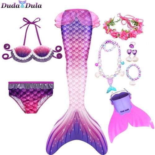 Little Mermaid Tails With Monofin for Swimming Kids Children Cosplay Costume Mermaid Party Girls Swimwear Swimmable Swimsuit