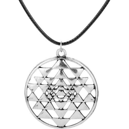 Dongsheng Lychee Gothic Punk Sri Yantra Flower Of Life Triangle Pendant Necklace Mandala Om Yoga Jewelry for Women Men