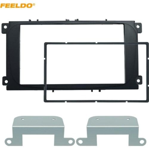 FEELDO Black Car 2DIN Audio Radio Fascia Frame for Ford Mondeo 2007/C Max Dash Trim Face Plate Panel Kit #MX1720