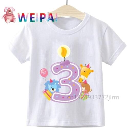 Boy&Girl Cartoon Birthday Number 3 Print T-shirts Kids I Am 3 Funny Gift Tshirt Baby 3 Year Old T Shirt Children Present Tops