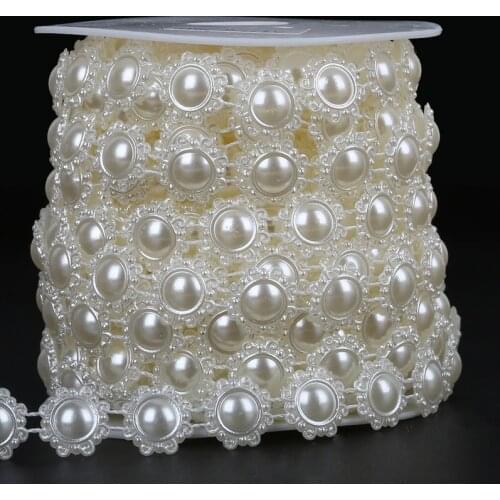 15mm 2m/Lot Cotton Line Chain Flower Craft ABS Imitation Pearl Flatback Beads for DIY Jewelry Finding Accessories Wedding Party