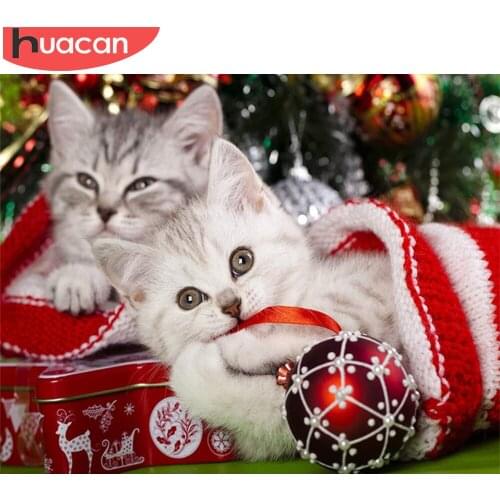 HUACAN 5D Diamond Painting Christmas Gift Full Square Diamond Embroidery Cross Stitch Cat Rhinestone Painting Animal Home Decor