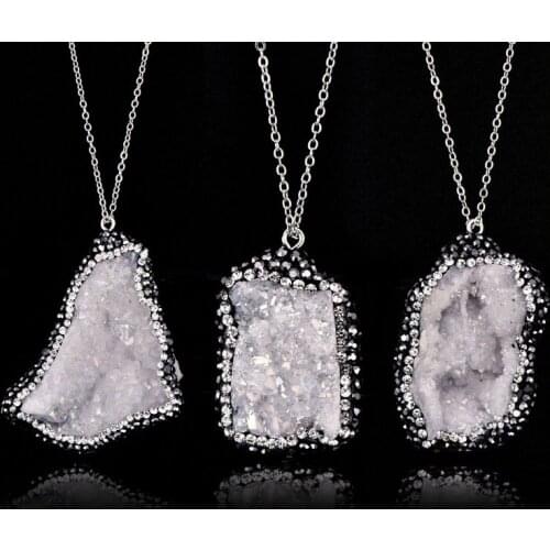 Natural geode pendant Titanium aura quartz crystals healing stones Fashion Jewelry decoration