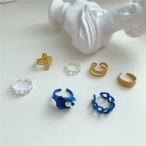 Korean Charms Geometric Irregular Opening Rings for Women Resin Sweet Y2K Rings 90s Style Jewelry Gossip Girl Aesthetics Gifts