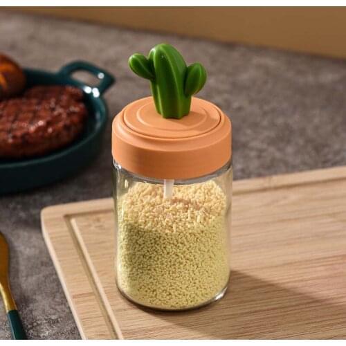 Spice Box Kitchen Spoon Cover One Seasoning Jar Glass Jar Moisture-proof Sugar Salt Jar Seasoning Bottle Set
