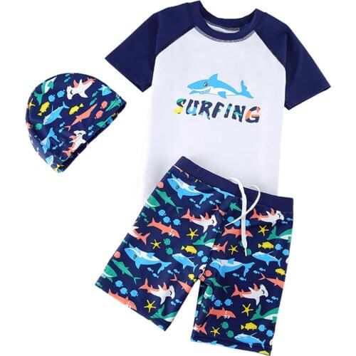 Three-piece Boy Swimsuit Sun Protection Summer Kid Swimwear Beachwear for Children Pool Beach Surfing Suit Quick-drying Vacation