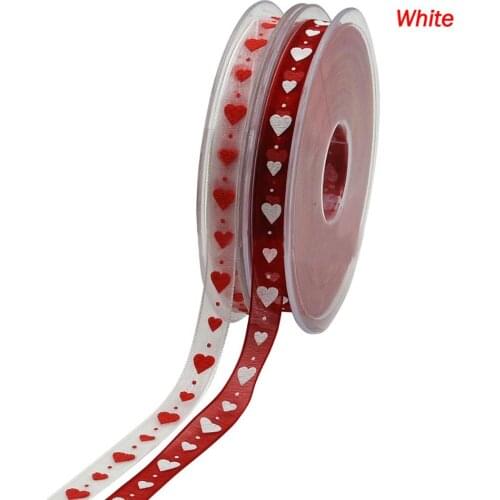 5Yards 15mm Organza Heart Ribbon Tape For Needlework Craft Gift Decarotions Printed Golden Ribbons Handcraft DIY Bow