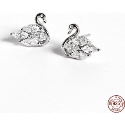 LKO Exquisite Zircon Crystal Swan Stud Earring 925 Sterling Silver High Quality Elegant Prevent Allergy Charm Women Earrings