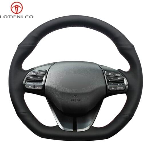 LQTENLEO Black Genuine Leather Car Steering Wheel Cover For Hyundai Elantra 4 2016 2017 2018 2019 Ioniq 2017-2019