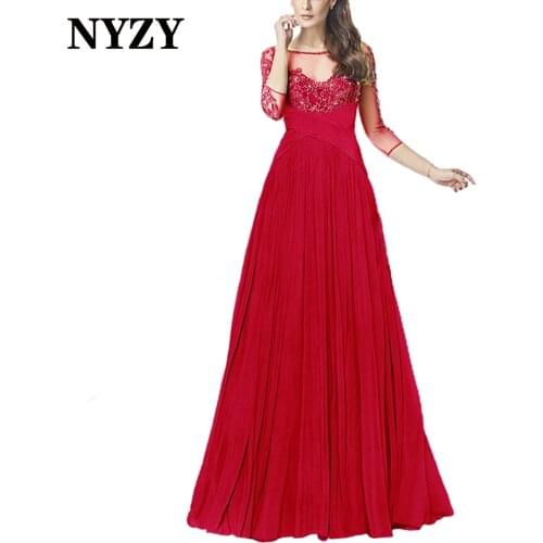 M379 NYZY Chiffon 3/4 Sleeves Red Mother of the Bride Dresses 2021 Long Wedding Party Dress Evening Gowns