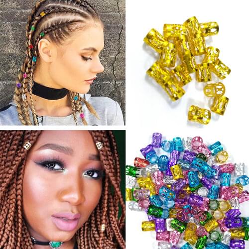 100pcs Dreadlocks Metal Hair Cuffs Hair Braiding Beads Filigree Hair Accessory ,Beads Aluminum Cuffs Hair Decoration Filigree Tu