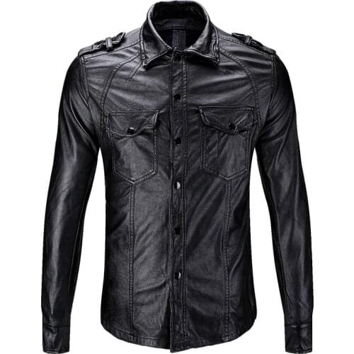 2020 New Mens Motorcycle Leather Shirt Black Slim Youth Casual Leather Jacket Chaqueta De Cuero Para Hombre Coat Men