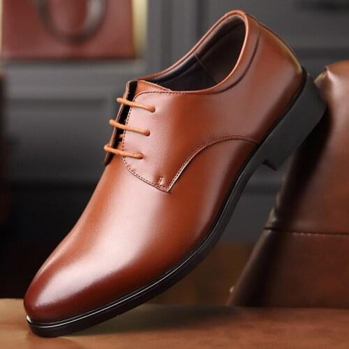 Mazefeng 2019 Leather Casual Men Shoes Fashion Men Flats Pointed Toe Comfortable Office Men Dress Shoes British Style Lace-Up