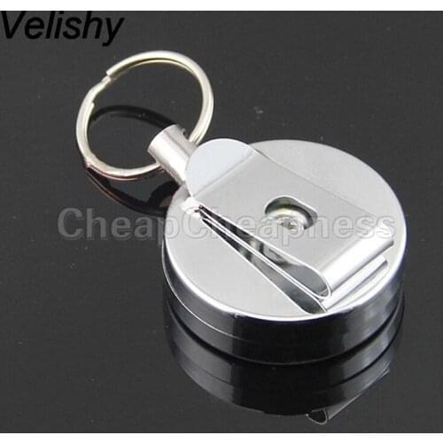 Velishy Hot Sale Men Mini High Quality Casual Stainless Steel Badge Reel Retractable Key Ring ID Card Holder Clips
