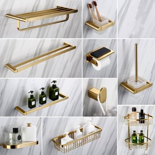 Gold Bathroom Hardware Set Bathrom Shower Shelf Wall Mounted Corner Shelf Organizer 304 Stainless Steel Brushed