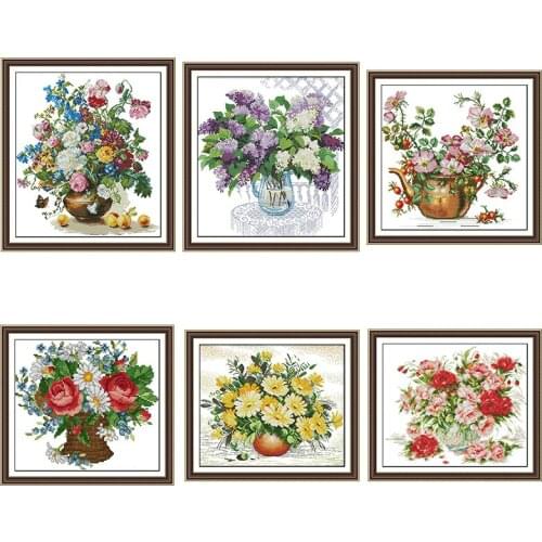Flower arrangement vase pattern cross stitch kit DMC cross stitch 14ct 11ct flower series embroidery kit DIY handmade needlework
