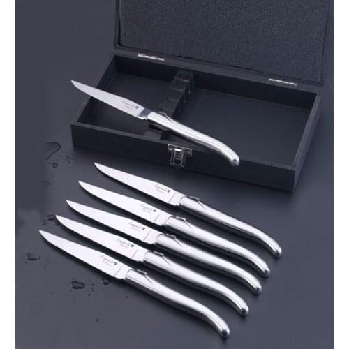 6 Piece Stainless Steel Steak Knives Laguiole Cutery Set 8.7'' Silver Flatware in Box Tableware Kitchen Cutlery Christmas Gift