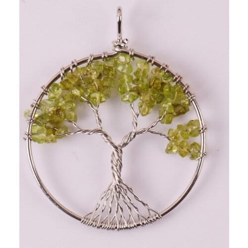 Natural Lucky Tree of life - Peridot Olivine Wire Wrap GEM Pendant Jewelry S596