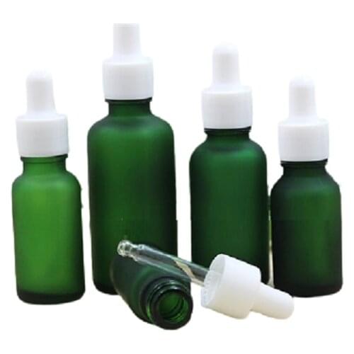 Empty Green Frost Essential Oil Vials Esscnce Rubber Dropper White Top Cosmetic Packaging Glass Bottle 5ml10ml 15ml 30ml 100ml