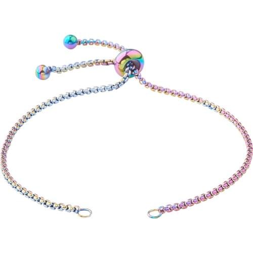 2pcs Adjustable Stainless Steel Rainbow Slider Bolo Chain DIY Charm Bracelet for Women Girl Jewelry Making 9 inches(23cm)