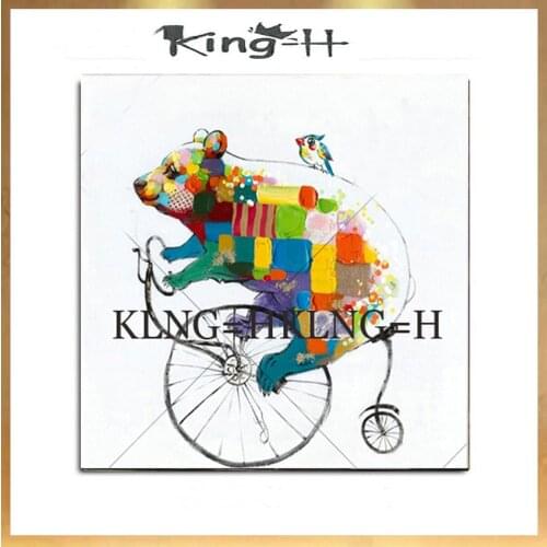 Hand-painted bear animals in modern bicycle oil painting abstract funny bear style sofa adorns the lobby lobby