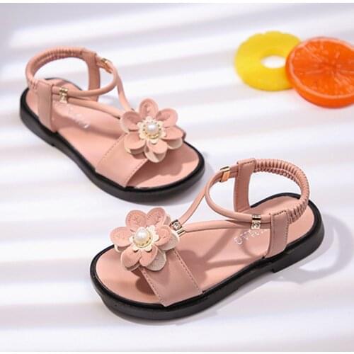 Baby Girls Sandals Fashion Sweety Flower Kids Shoes Rubber Sandals Non-Slip Leather Elastic Flat Summer Princess Shoes Сандалии