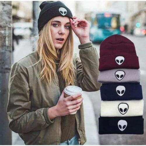 Fashion Knitted Alien Hat for Women Men Alien Beanie Bonnet Alien Embroidery Hat Embroidery Beanie Embroidery Embroidered Beanie