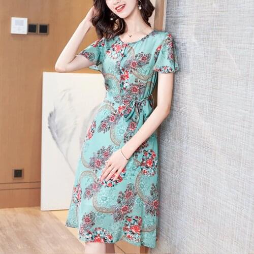 Blue Chiffon Print Red Paisley Floral Silk Dresses Women Fashion 2021 Summer Long Casual Sexy Office Work Daily Dress Plus Size