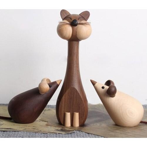 Nordic Walnut Wood Cat and Mouse Creative Home Furnishings Study Decoration Crafts